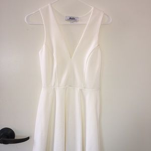White plunge skater dress from Lulus
